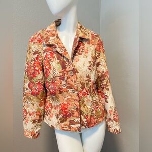 Coldwater Creek Women’s Orange Floral Multicolor Button Down LS  Blazer Size 14
